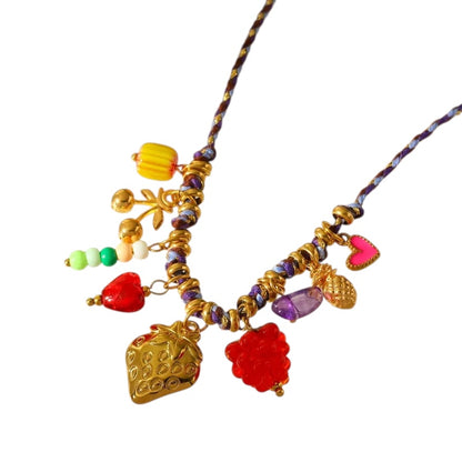 *Κολιέ ατσάλινο με κορδόνι και φρούτα - ne658