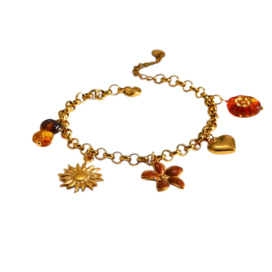 Βραχιόλι ατσάλινο με καφέ λουλούδι - br347