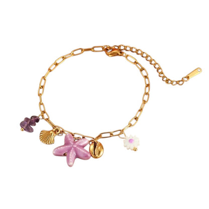 Βραχιόλι ατσάλινο με μωβ αστερία-BR171