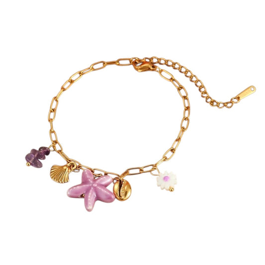 Βραχιόλι ατσάλινο με μωβ αστερία-BR171