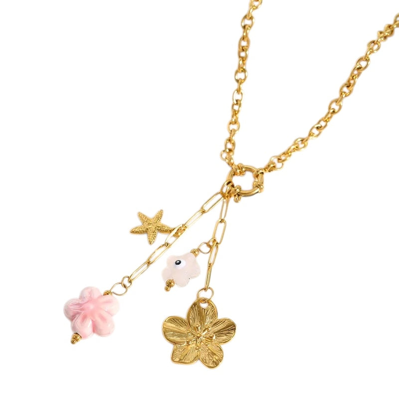 Κολιέ επιχρυσωμένο ατσάλι με καλοκαιρινά charms - NE029