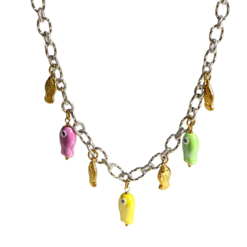 Κολιέ ατσάλινο με ψαράκια - ne726