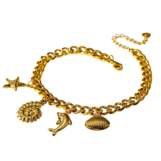 Βραχιόλι ατσάλινο με δελφίνι και κοχύλια-BR134