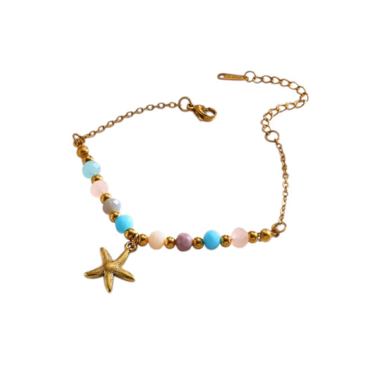 Βραχιόλι ατσάλινο με αστερία και χάντρες - BR342