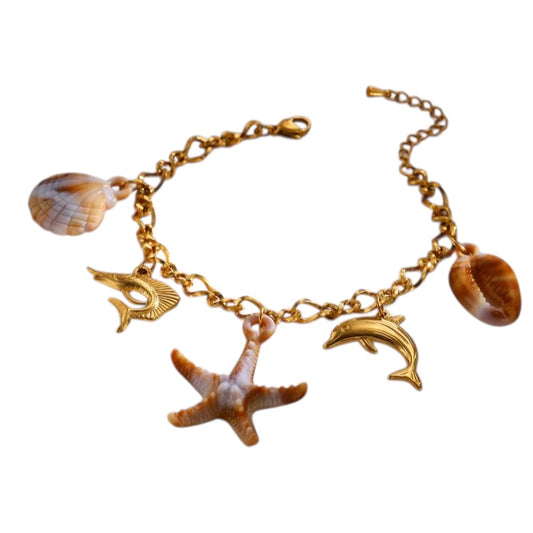 Βραχιόλι ατσάλινο με αστερία καφέ - br220