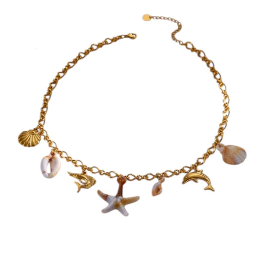 Κολιέ ατσάλινο με αστερία καφέ - NE771