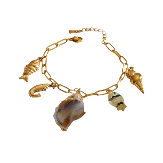 Βραχιόλι ατσάλινο με κοχύλια και ψάρια - br520