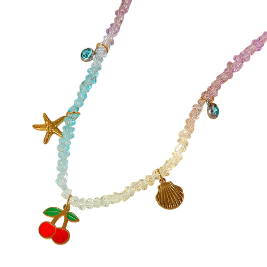 Κολιέ με πολύχρωμες χάντρες και charms - ΝΕ775