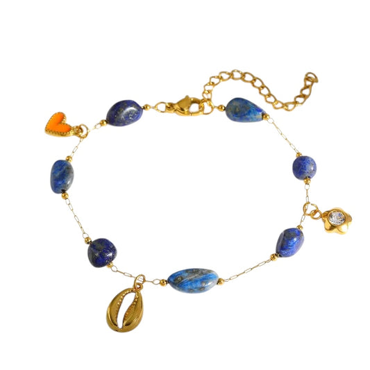 Βραχιόλι ατσάλινο με κοχύλι και μπλε πέτρες - BR526