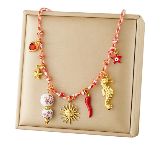 Κολιέ με κόκκινο κορδόνι - ne751