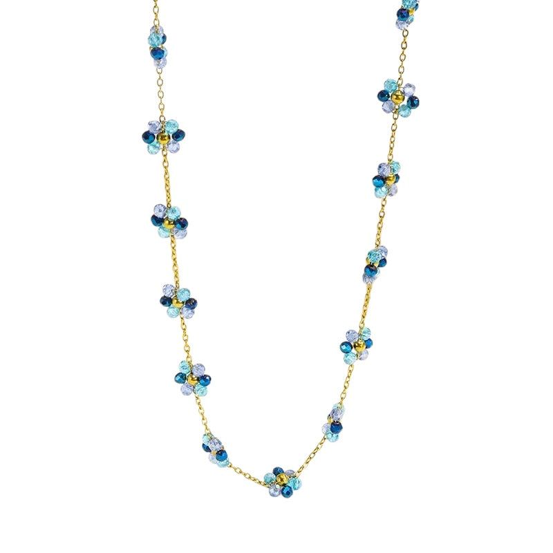 Steel necklace with blue flowers - NE457