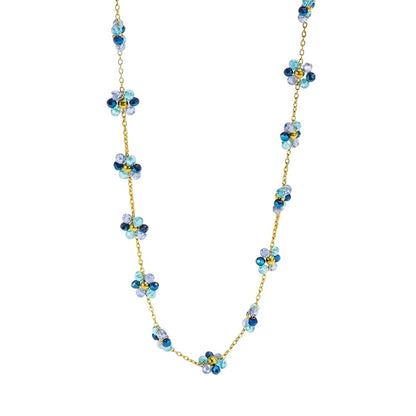 Steel necklace with blue flowers - NE457