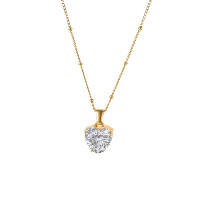 Steel necklace with zircon heart - NE081