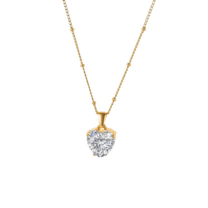 Steel necklace with zircon heart - NE081