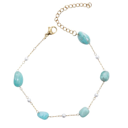 Steel bracelet with light blue stones and pearls - BR434
