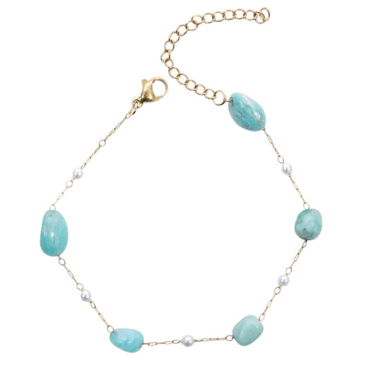 Pulsera de acero con piedras azules y perlas - BR434