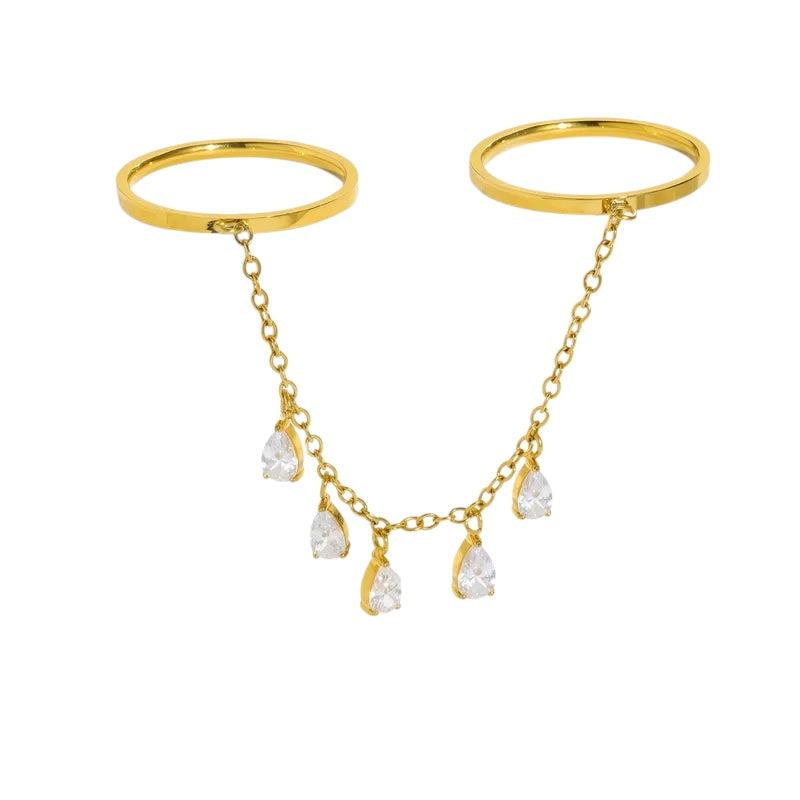 Double steel ring with hanging zirconia - R050
