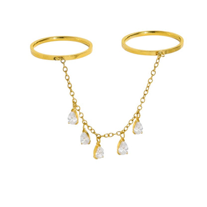 Double steel ring with hanging zirconia - R050