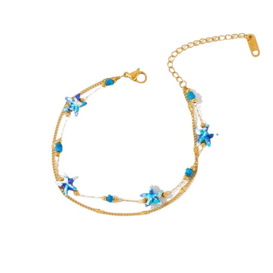Brazalete doble de acero con estrellas azules - BR478