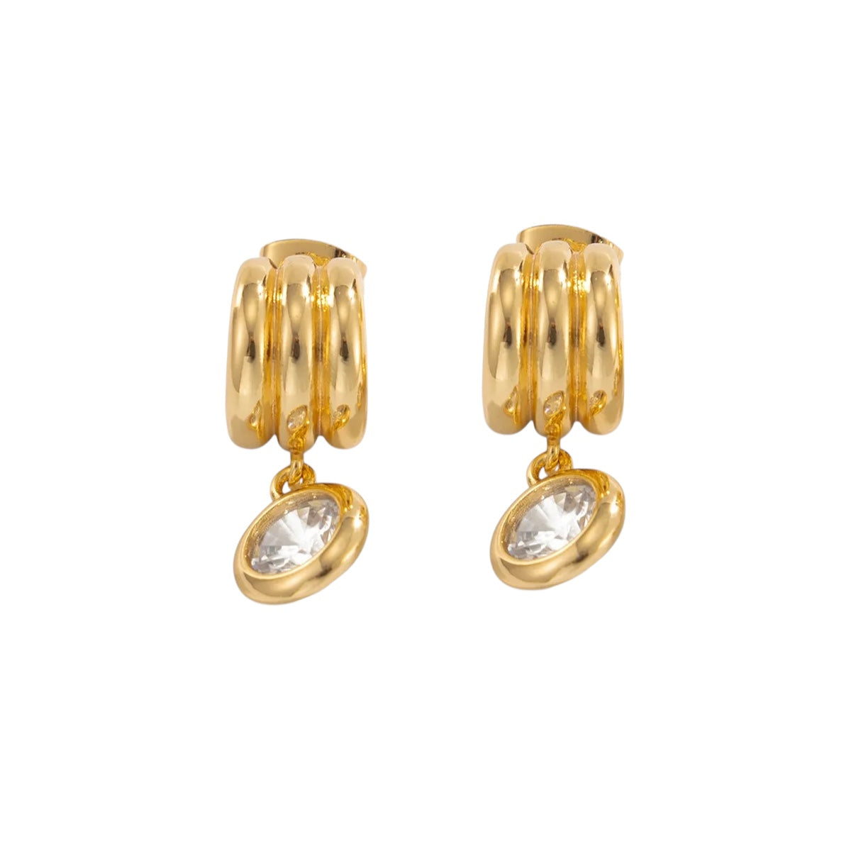 Gold stainless steel earrings with zircon - EA374