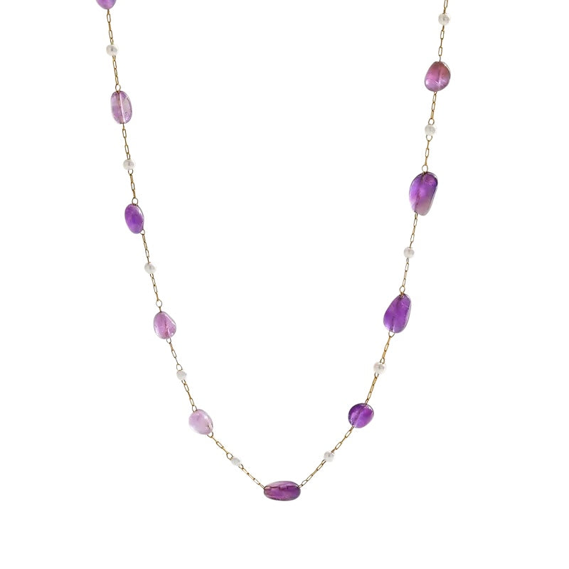 Steel necklace with purple stones - NE578