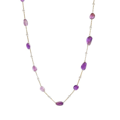 Steel necklace with purple stones - NE578