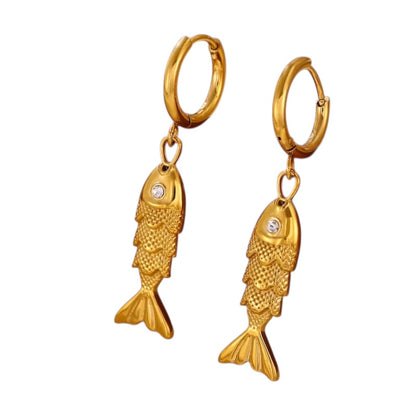 Steel fish earrings with rhinestone eye - EA747