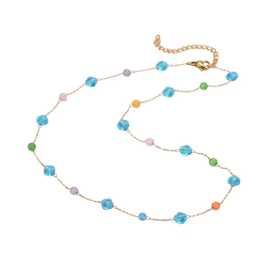 Collar de acero con cuentas lilas y colores - NE576