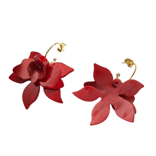 Σκουλαρίκια επιχρυσωμένο ατσάλι με κόκκινα λουλούδια ρητίνης - EA325