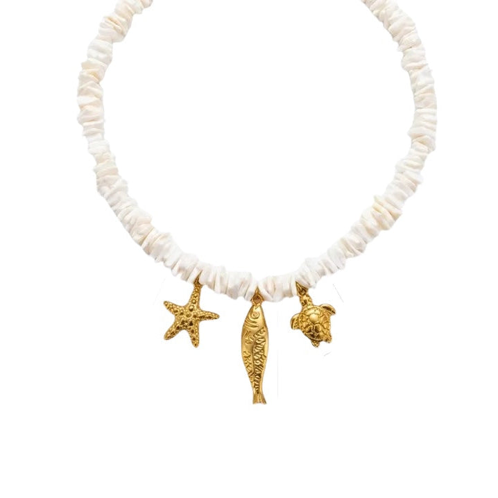 Κολιέ ατσάλινο με αστερία και charms- NE580