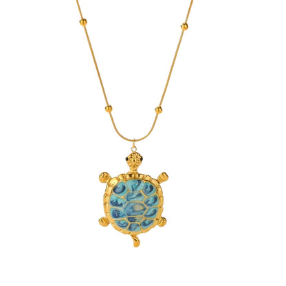 Collier en acier avec tortue bleue - NE651