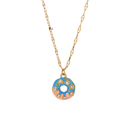 Collar Donut de acero rosa y azul - NE408