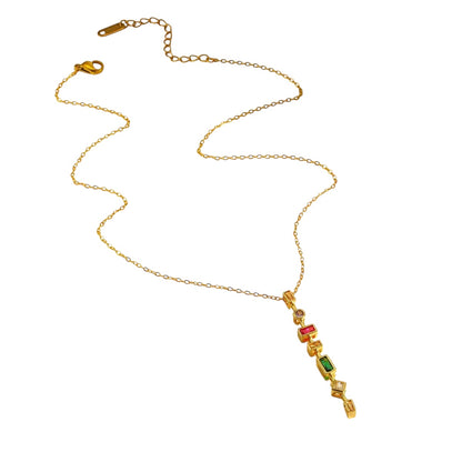 Collier en acier avec zircons multicolores pendants - NE512