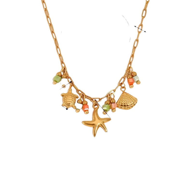 Steel necklace with charms and beads - NE519