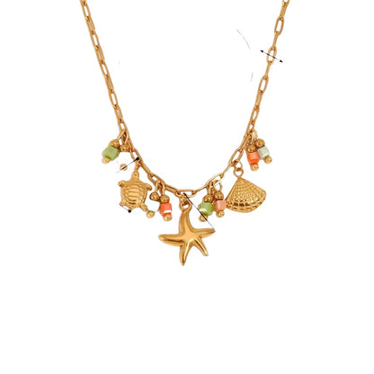 Steel necklace with charms and beads - NE519