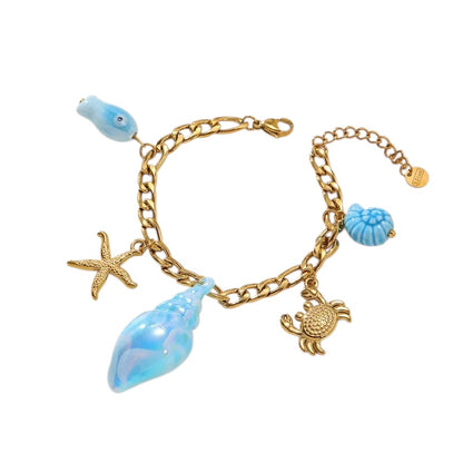 Βραχιόλι  ατσάλινο με γαλάζια και χρυσά charms  - BR429
