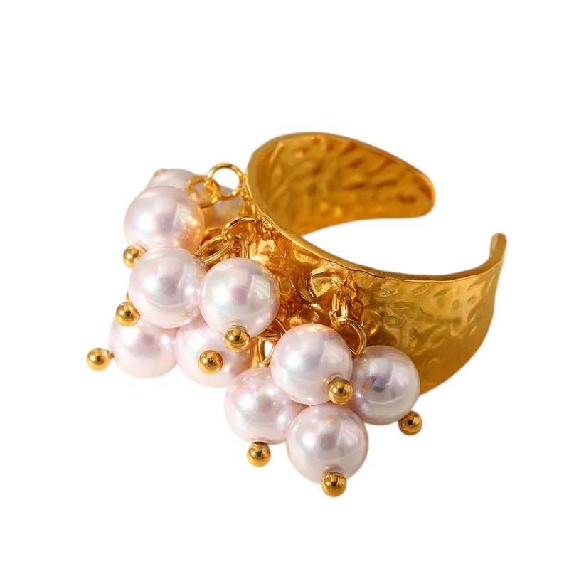 Gold-plated steel ring with pearls -R019
