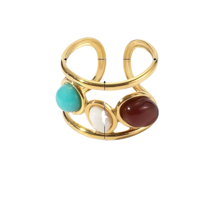 Anillo de acero con piedras de colores - R060