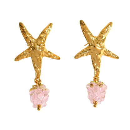 Pendientes de acero con estrella de mar y uvas rosas - EA775