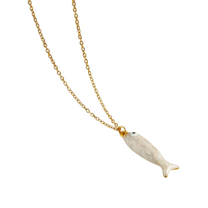 Steel necklace with white fish - NE583