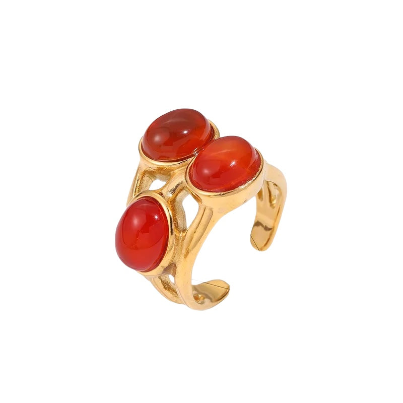 Bague en acier avec pierres de corail - R139