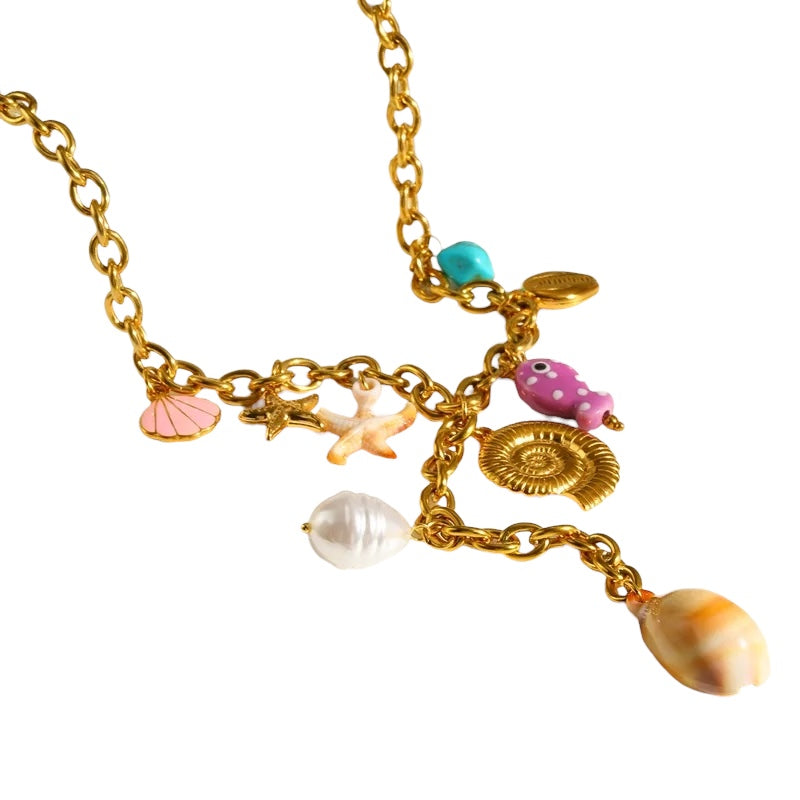 Collier en acier avec coeurs en zircon rose - NE426
