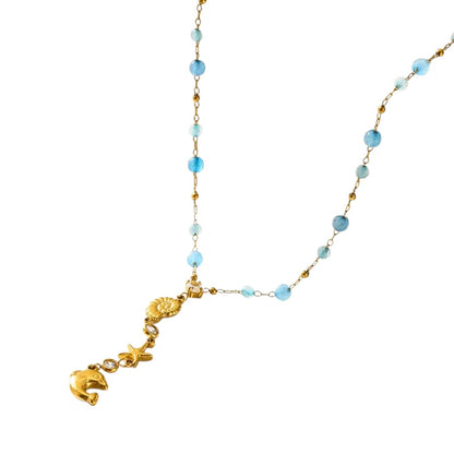 Collier en acier avec perles et pendentifs bleus - NE591