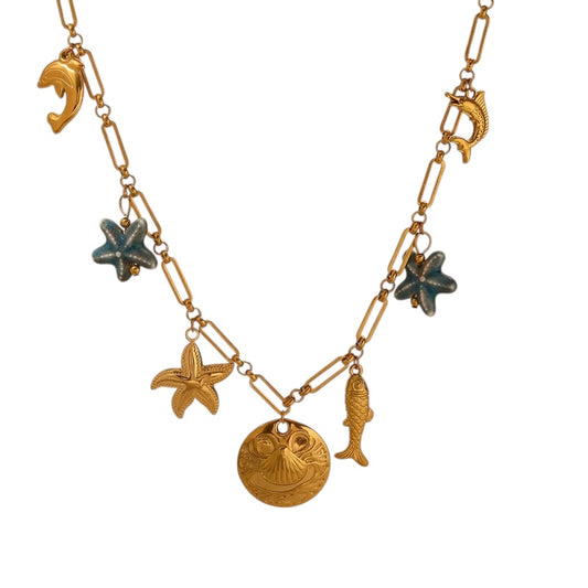 Κολιέ ατσάλινο με charms - NE590