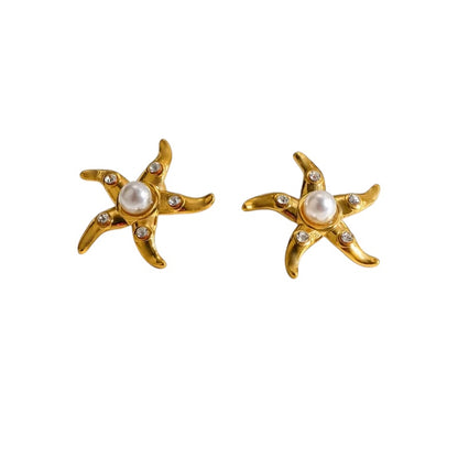 Steel shell earrings white with pearl - EA756