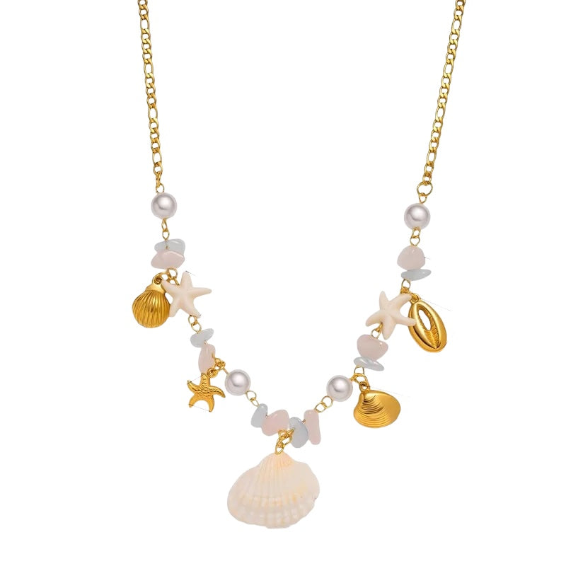 Collana in acciaio con cuori di zirconi rosa - NE426