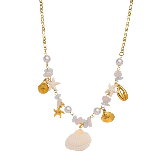 Steel necklace with pink zircon hearts - NE426