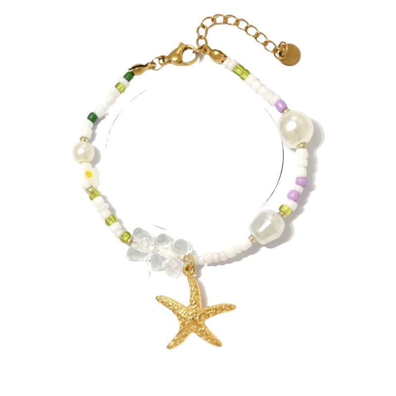 Steel bracelet with white flowers - BR255