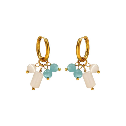 Steel shell earrings white with pearl - EA756
