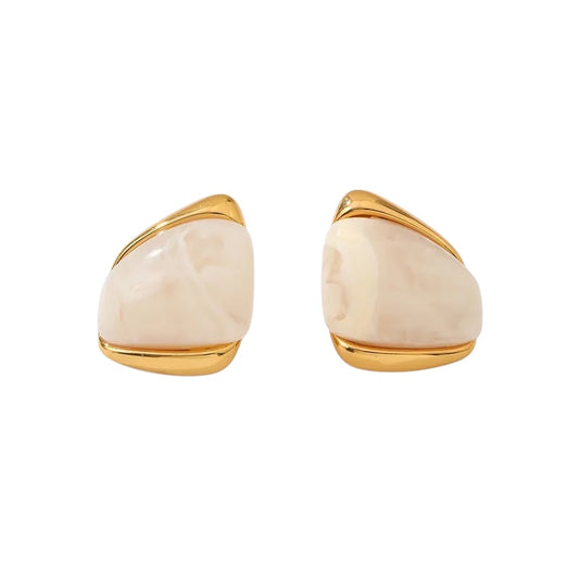 Steel shell earrings white with pearl - EA756